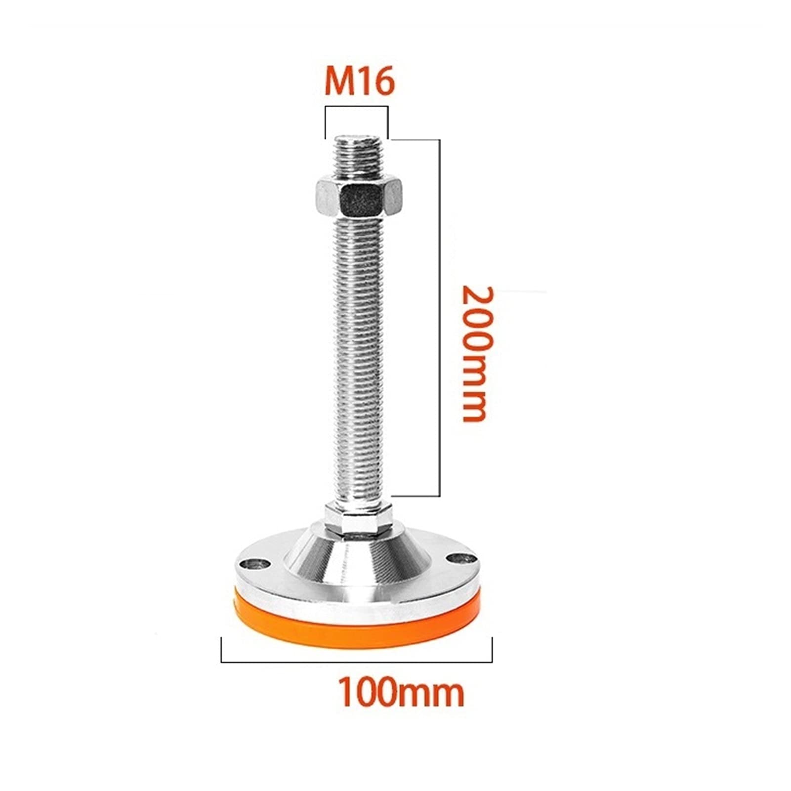 Regulowane nóżki do mebli, Stopki poziomujące Podstawa 100 mm ze stali węglowej, guma, pomarańczowa, opakowanie 4 różnych rozmiarów(D100X12X100)