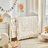 Tufted Ruffle Crib Bedding Set 3 Pieces Baby Boho Quilted Comforter with Fitted Sheet and Bed Skirt – Cute Ruffled Shabby Chic Baby Bedding Soft Blanket Design Cream White