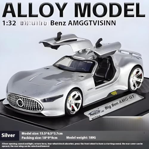 Image of 1 /32 Merceedes Vision AMG GT Future Model Car - Exclusive Alloy Metal Pullback Toy with Openable Doors, Lights, and Music for Kids (1:32 Merceedes Vision - Silver)