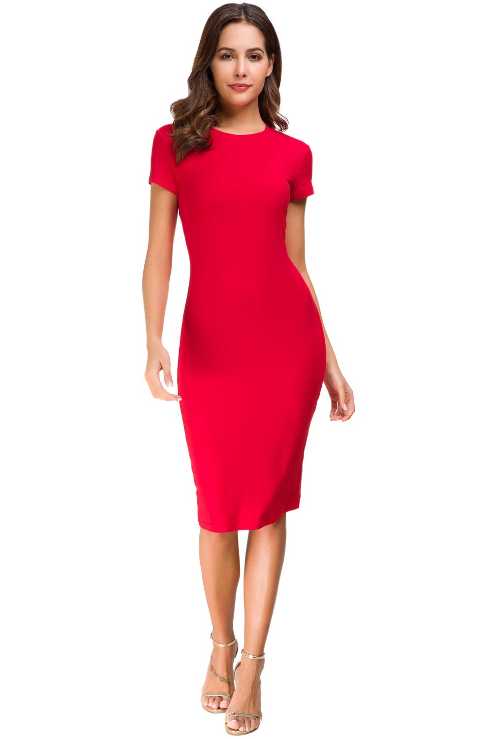 Women's Knitting Sexy Casual Short Sleeve Bodycon Tight Midi Dress Cocktail Party Pencil Dresses
