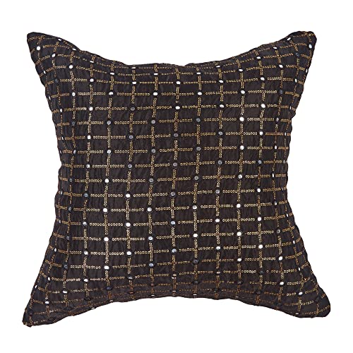 Image of Black Cushion Covers 12x18 Set of 2, Embroidered Cushion Covers, Fancy Rectangular Cushion Covers, Festive Mirror Work Cushion Covers, Black Kusan piloo Set