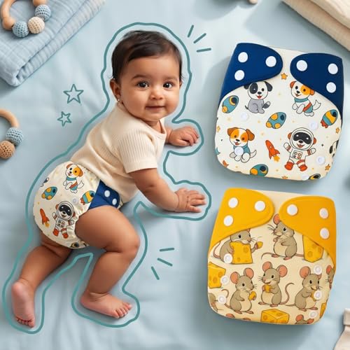 Image of Blushbaby Premium Reusable Cloth Diapers for Babies | 3 Months-3 Years | 2 Washable Diapers with 2 Absorbent Insert Pads | Adjustable, Leakage Proof cloth diapers for babies | Freesize Diaper 5-18kg