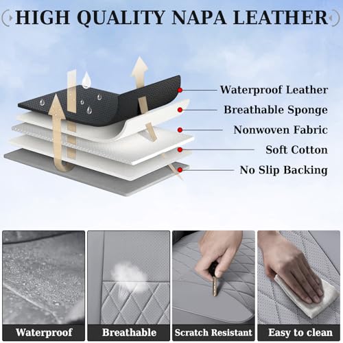 Image of Coverado Tacoma Leather Seat Covers, Front Car Seat Covers Custom Fit for 2016-2023 Toyota Tacoma Double & Crew Cab, Covers Seat Protector for Tacoma Accessories (Gray)