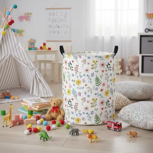Image of Baby Laundry Hamper Basket Baby Hamper for Nursery Boy and Girl Cute Storage Bin Organizer Boho Room Decor(Colorful Flower)
