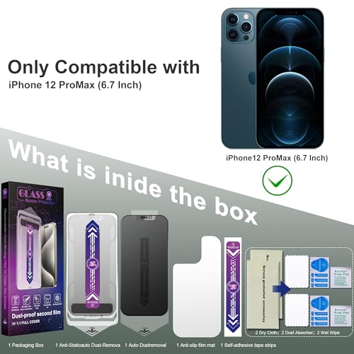 Image of 2-Pack Matte Privacy Screen Protector for iPhone 12 Pro Max 6.7-Inch, Auto Dust Removal, No Bubbles,Anti-Spy Tempered Glass Film, Easy Installation