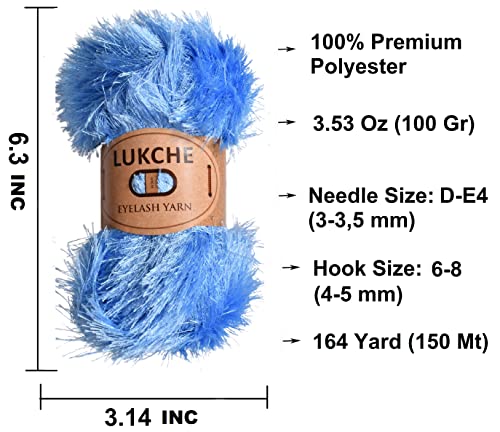 Image of Eyelash Fun Fur Yarn Premium 100% Polyester 164 Yds (150 Mt), 3.53 Oz (100 Gr) Colorful Crochet Yarn Dıy Hand Knitting (Blue, 3 Skein)