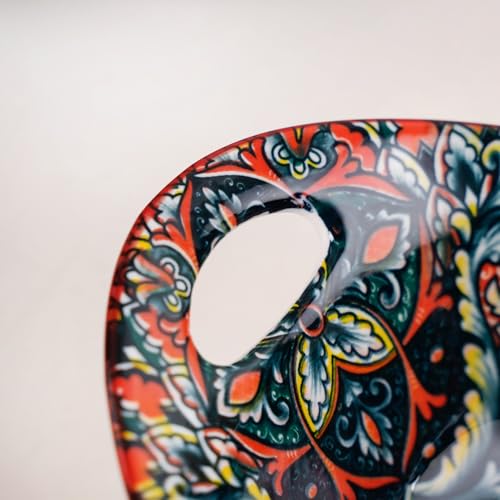 Image of Nestasia Mandala Ceramic Serving Bowl with Handles (400 ml) - Microwave & Dishwasher Safe Pasta Bowl | Floral Bowl with Glossy Finish - Ideal for Soup, Curries, Snacks, Salad & Noodles (Red)