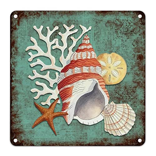 Sea Snail Coastal Retro Aluminum Sign Summer Beach Retro Metal Plaque Tin Sign Rudder Home Decorative Aluminum Signs For Living Room Kitchen Outdoor 10X10In Birthday Housewarming Gift #TOP24