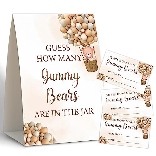 Image of Hot Air Balloon Baby Shower Game,Guess How Many Gummy Bears,Bear Baby Shower Decorations,Baby Shower Decorations Gender Neutral,Gummy Bear Decor,Baby Shower Centerpieces,50 guess Cards & 1 Sign -6