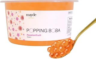 Mayde Popping Boba Pearls for Drinks, Desserts, & Breakfast Bowls, Passionfruit Flavor, 490 grams