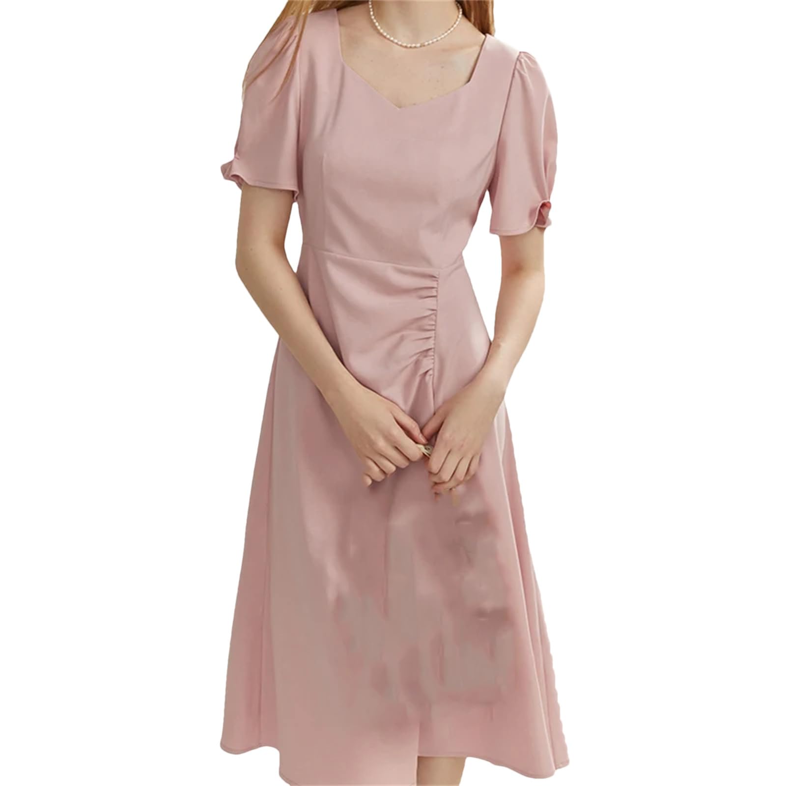Yeuyyben Abito da donna elegante irregolare casual da ufficio A-Line estate colletto quadrato abiti da festa