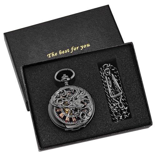 Image of Hand Winding Hollow Roman Numerals Mechanical Pocket Watch Steampunk Mens Watches
