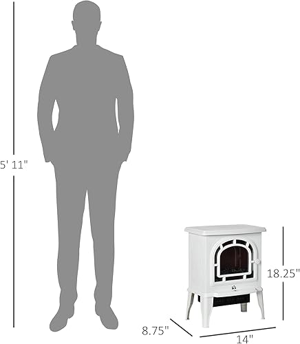 Miniatura 7 de HOMCOM Estufa eléctrica de chimenea de 18 pulgadas, calentador de chimenea independiente con llama LED realista, temperatura ajustable, protección