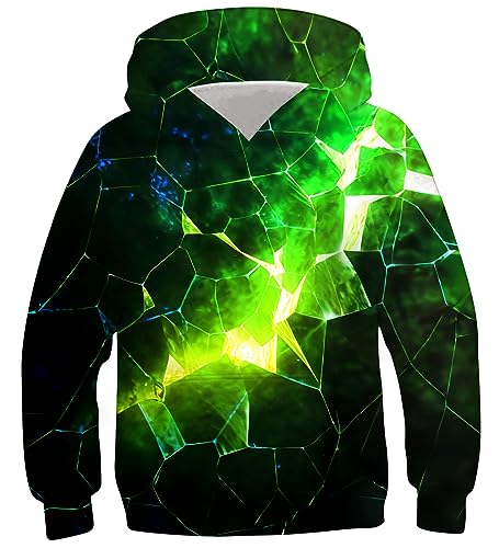 Fanient Boys Hoodies Kids 3D Green Lava Crack Print Pullover Girls Long Sleeve Sweatshirt Kids Daily Wear Hoodie 8-10 Years