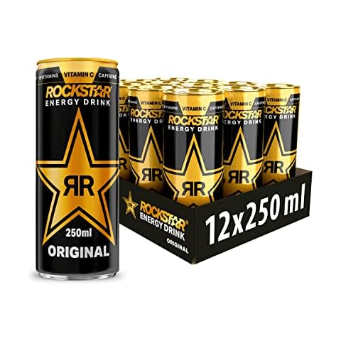 Rockstar Energy Drink Original - Koffeinhaltiges Erfrischungsgetränk für den Energie Kick, EINWEG (12x 250ml) Cover