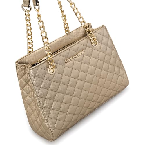 Montana West MEDIUM Tote Bag for Women Quilted Chain Handbags Shoulder Purse - Image 5