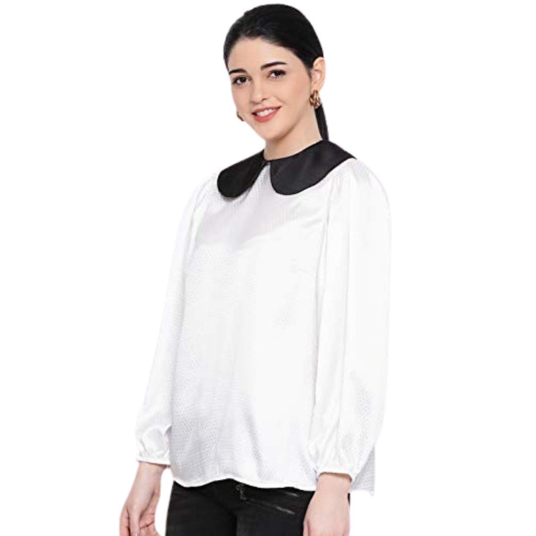 Guntas Madan Women's Polyester Contrast Collar Round Neck White Full Sleeves Casual Top-picture-30