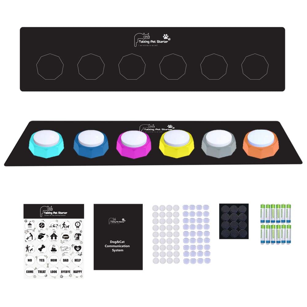 Dog Buttons for Communication, 8 Pcs Dog Speech Training Buzzers with Non-Slip Rubber Mat, 30 Seconds Recordable Buttons with 50 Training Stickers - Train Your Dog to Voice What They Want
