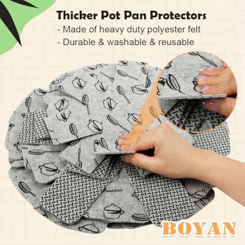 image for BOYAN Pot and Pan Protectors, Thicker Felt Pot Protectors for Stacking