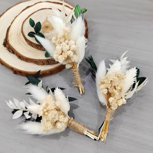 Ramo decorativo mini pampas seco 8 piezas miniatura 2
