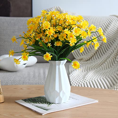 Kimober 8 Bundles Artificial Daisy Flowers,Plastic Fake Greenery Shrubs Plants For Indoor Outside Home Garden Porch Decor, Hanging Decoration(Yellow) #TOP2