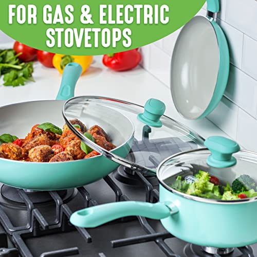 Greenlife Soft Grip Diamond Healthy Ceramic Nonstick, 10" Frying Pan Skillet, Pfas-Free, Dishwasher Safe, Turquoise #TOP4