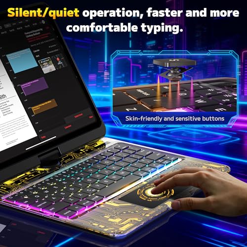 Image of Clear Keyboard Case for iPad 10.2 inch 9th /8th /7th (2021 /2020 /2019) 360 Swivel Multi-Touch Trackpad,with Wireless Bluetooth 3-Brightness &7-Color Backlit, Pencil Holder Black