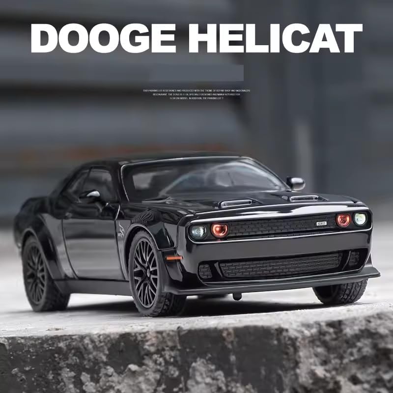 Image of Compatible for 1:32 Dodge Challenger SRT Toy Car Model, Diecast Collectible Pull Back Model Car with Sound and Light, Toy Gift Vehicles for Adults Kids Boys Girls, Black