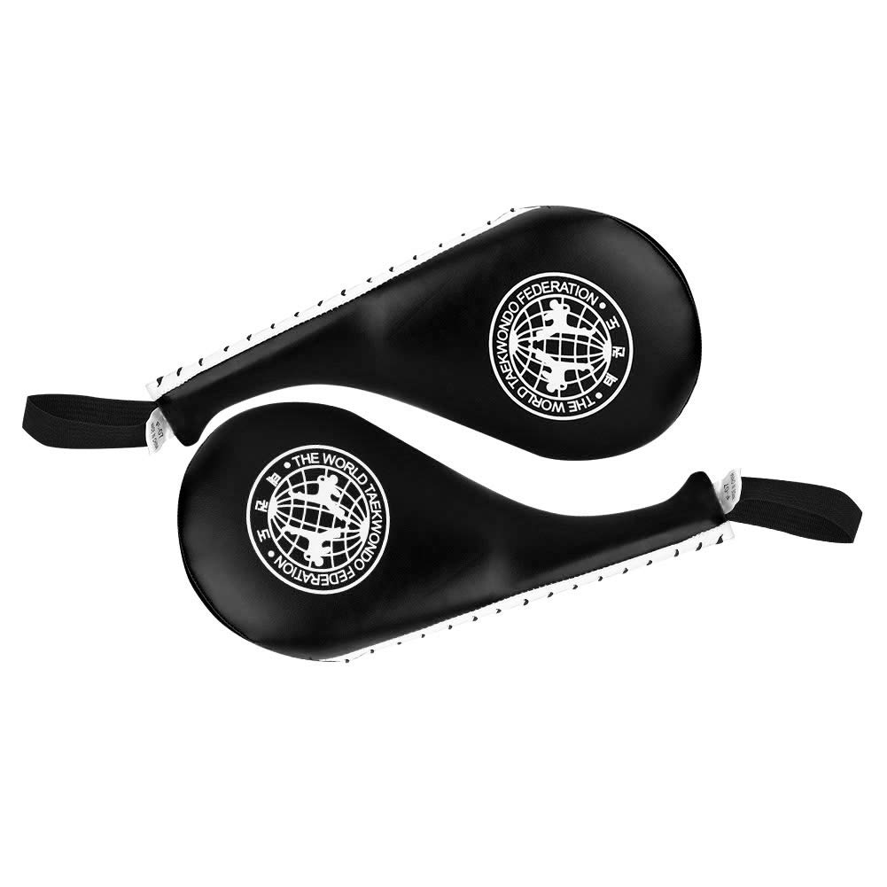 BORDSTRACT Taekwondo Kick Pads, Confezione da 2 Imbottiture in Pelle PU E Spugna Ad Alta Densità Kickboxing Striking Pad, Attrezzatura da Allenamento Per Karate, TKD, Arti Marziali, Dojo(Nero)