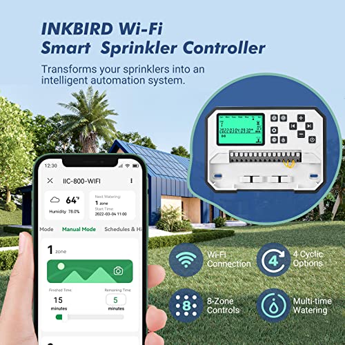 Inkbird Smart Sprinkler Controller Wifi 8 Zone, Indoor Irrigation System Controller, 8 Station, Remote Monitoring, Seasonal Adjustment #TOP1