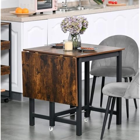 Drop Leaf Dining Table Vintage Industrial Style Breakfast Furniture Small Retro Kitchen Rustic Metal Folding Dinner PB Wood Space Saving Wheels Desk Cover