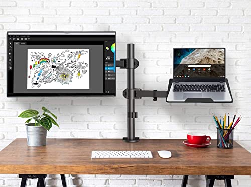 Huanuo Laptop Monitor Mount With Tray For 13- 27 Inch, Fully Adjustable Laptop Notebook Desk Mount Stand Up To 17 Inch, Weight Up To 22Lbs, Extension With Clamp And Grommet Mounting Base #TOP1