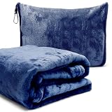 2 in 1 Reisedecke & Reisekissen mit Reißverschluss, Multifunktionales Kissen, Weiche & Warme Flugzeugdecke Kuscheldecke Kopfkissenbezug Kompakte Decke für Flugzeug, Auto, Büro,127x152cm (Dunkelblau B)
