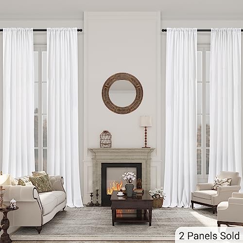 White Linen Blend Curtains 120 Inches Long 2 Panels Flax Linen Light Filtering Sheer Linen Curtains Patio Bohemian Urban Industrial Boho Farmhouse Curtains Cotton Look Rod Pocket 52X120 Length 10 Ft #TOP1