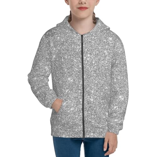 GlitterSilver Kids Pullover Hoodies Boys Zip Up Sweatshirts Girls Athletic Clothes with Pocket3