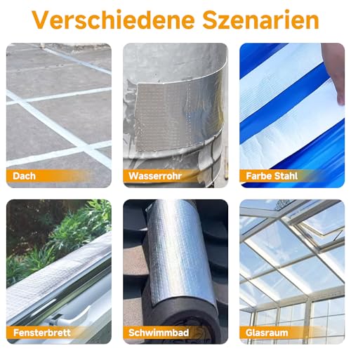 AFXXE Dichtband Selbstklebend Wasserdicht,5cm x 5m Bitumenband Butylband,AluFolie Wasserfestes Klebeband,Dach Dachrinnen Reparaturband,Dichtband Zur Verwendung an Löchern Rohren Dächern Wohnmobilen