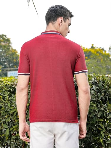 Image of Thomas Scott Men's | Solid | Knitted | Polyster Blend | Knitted | Polo | Ribbed Sleeve | Short Sleeve | Tshirt for Men