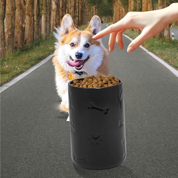Contenitore ermetico per cani, 22,9 x 12,7 cm, grande barattolo in ceramica per bancone della cucina, barattolo bianco per biscotti con coperchio, stile fattoria, per cani e gatti (nero)