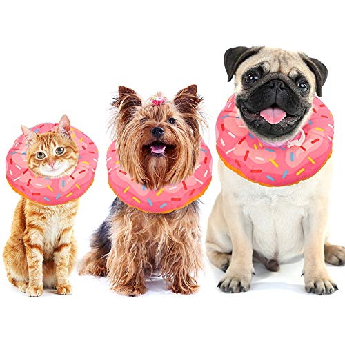 Xinzistar Halskrause Katzen Halsband Soft Weich Katze Schutzkragen Anti Biss Safety Einstellbarer Schützender Kragen für Haustiere Katzen Hunde Welpen Kätzchen (Rosa Donut, S)