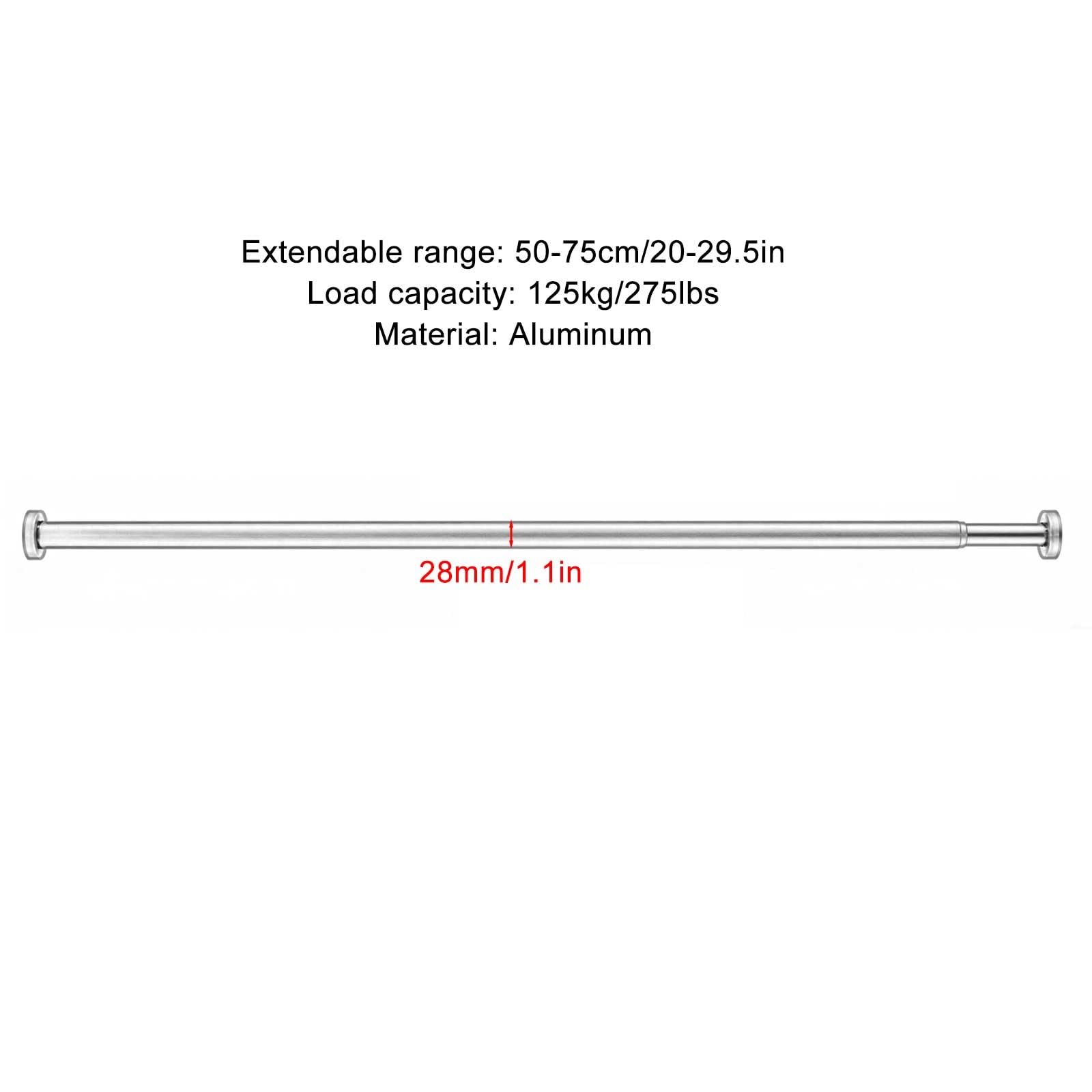 Teleskopstange Ohne Bohren Robuste Aluminium, Teleskop Vorhangstange für Bad, Küche, Kleiderschrank, 50–260 Cm, 28 Mm Durchmesser(White,50-75cm/20-29.5in)