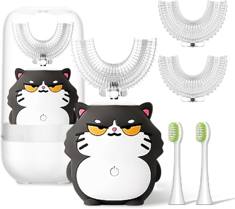Auto Sonic Baby Toothbrush Cartoon Dinosaur Kids U Shaped Electric Toothbrush 360-Degree Cleaning IPX7 Waterproof