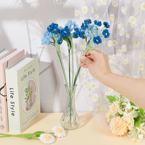 FINGERINSPIRE 3Pcs Crochet Forget Me Not Flower Navy Blue Handmade Crochet Forget Me Not Bouquet Artificial Flowers Polyester for Wedding Bouquet Decor - Image 3