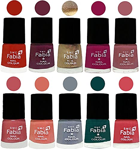Image of SMC Fabia ALL IN ONE (PACK OF 10), Long Lasting Glossy Nail Polish, 6 ml Each, All Vibrant Colours,01852