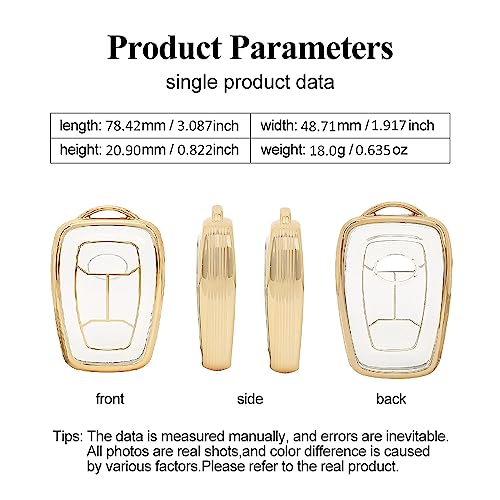 Image of JVCV Soft TPU Transparent Cover Compatible with Tata Nexon, Harrier, Tiago EV, Altroz, Tigor, Safari, Nexon EV, Punch, Punch EV 4 Button Smart Key - Stylish Protective Remote Case (Transparent Gold)