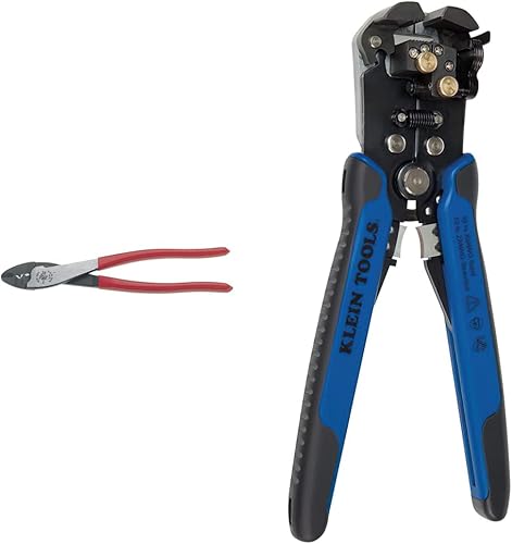 Klein Tools Herramienta de cortecrimpado 1005 para terminales y conectores 10-22 AWG y pelacablescortador de cables 11061 para cable AWG sólido y