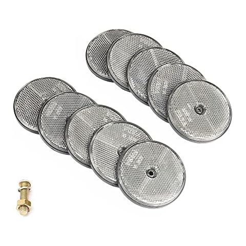 ETUKER 10 Pack Rear Reflector, Round Rear Reflectors Screw on Safety Reflective, Post Reflectors, Reflectors For Gate Posts for Caravan/Truck/Trailer/Boat/Motorcycle Fence Gate Posts(White) Cover