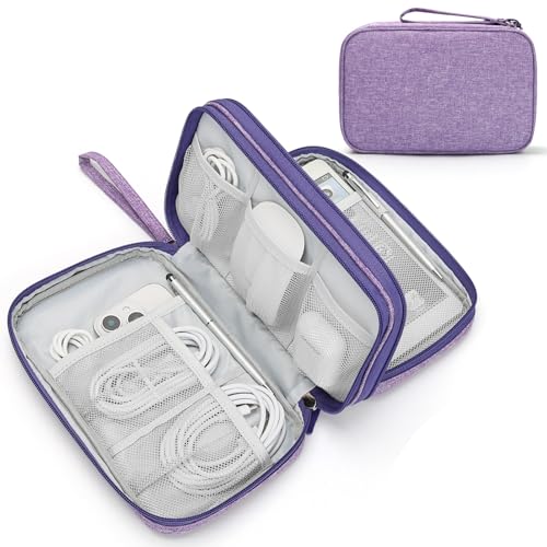 Image of FYY Electronic Organizer, Large Travel Cable Organizer Bag Pouch Electronic Accessories Carry Case Portable Waterproof Double Layers All-in-One Storage Bag for Cable, Cord, Charger, Dark Purple