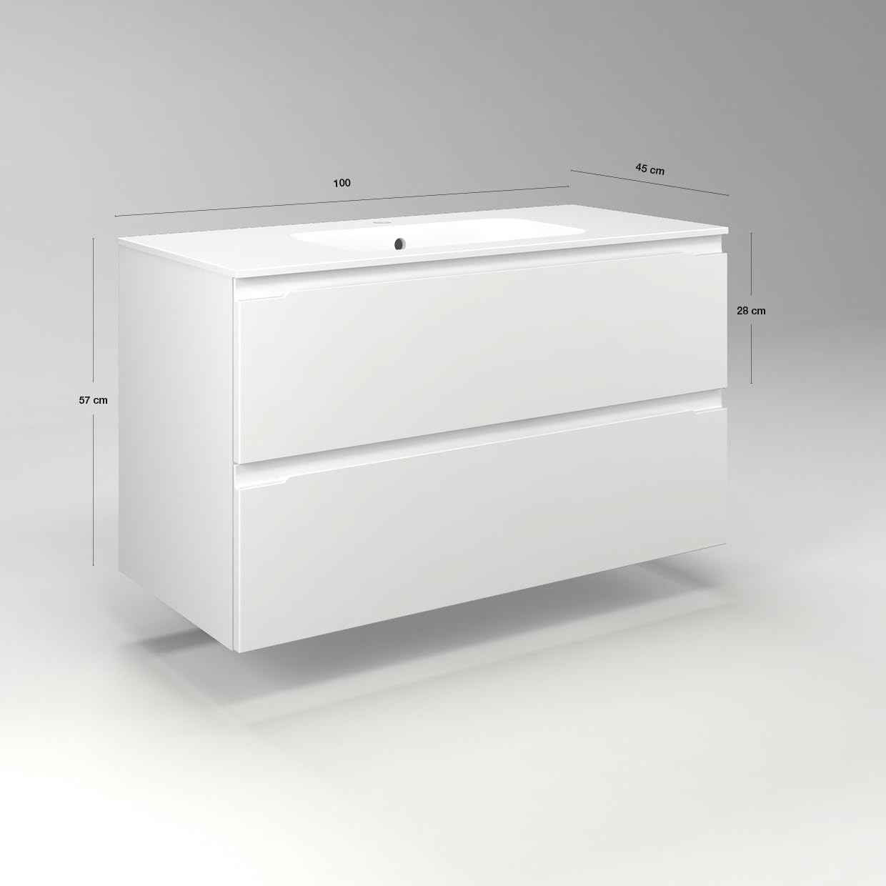 Diventa Modello Diva Star, Mobile Bagno sospeso 100cm con 2 cassetti spaziosi e lavabo dal design moderno, colore verde e bianco