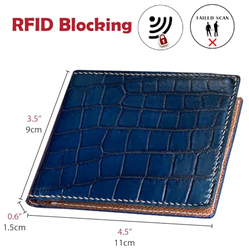 Image of HATA Navy Blue Exotic Bifold Leather Wallet for Men, Slim Minimalist Wallet, Hand-Stitched RFID Blocking Leather Wallets, Handmade Gift for Birthday, Anniversary, Father's Day VINAM-88