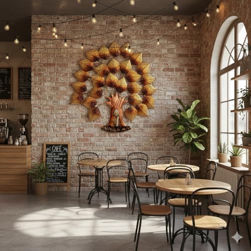 Image of Bharat Art Metal Iron Wall Art Decor for Home Bedroom Living room Cafe Interior Decorative | Elegant Wall Hanging Sculpture with LED Light | Gift Item | Buddha Tree Small | 32 x 2 x 32 Inch | W286